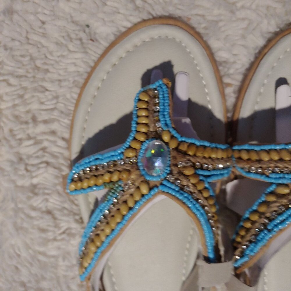 Rialto Comfort Beaded Rhinestone Starfish Thong Sandal Padded 9.5 - Picture 2 of 8